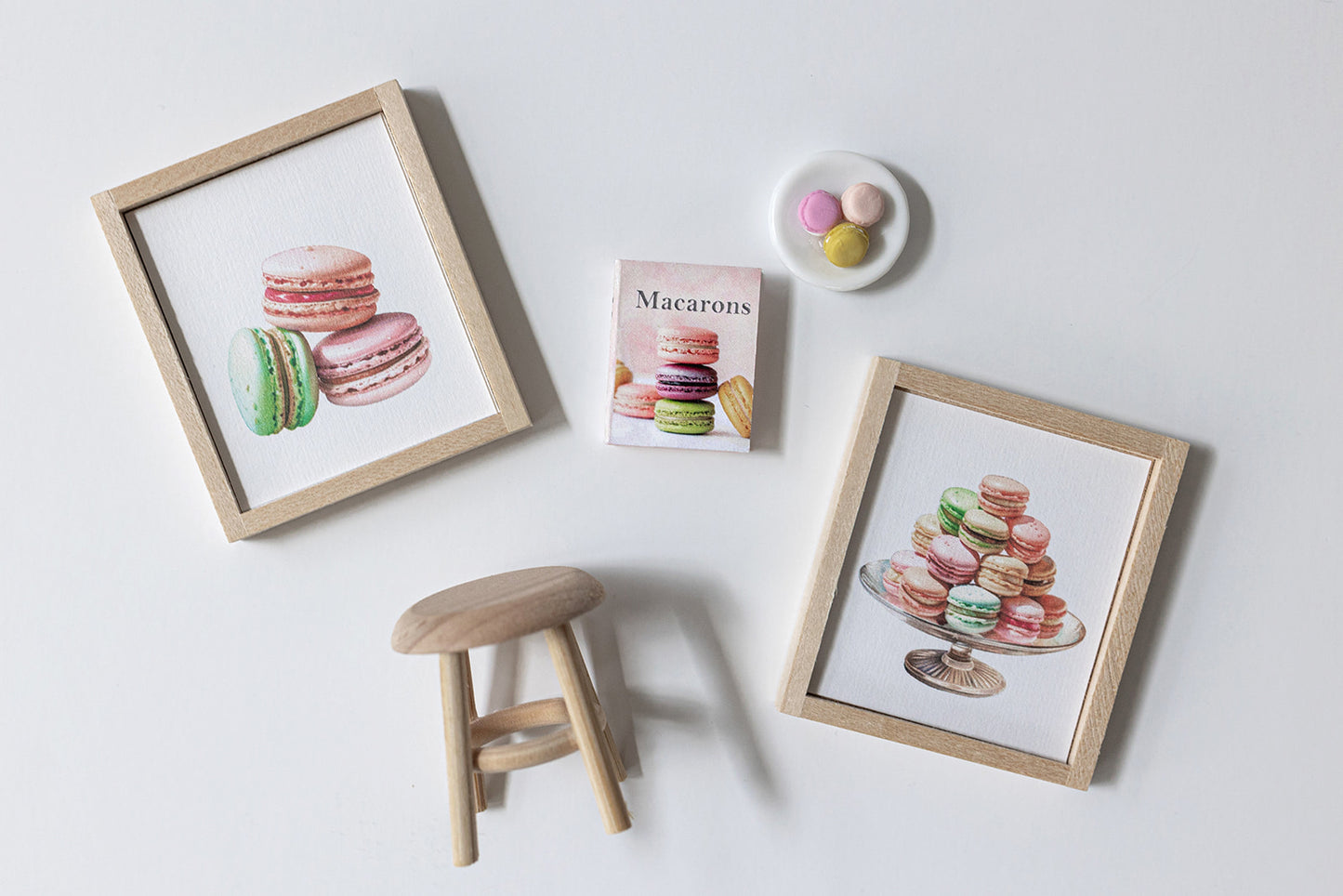 Dollhouse Miniature Decor, Set of Two Macaroon Prints