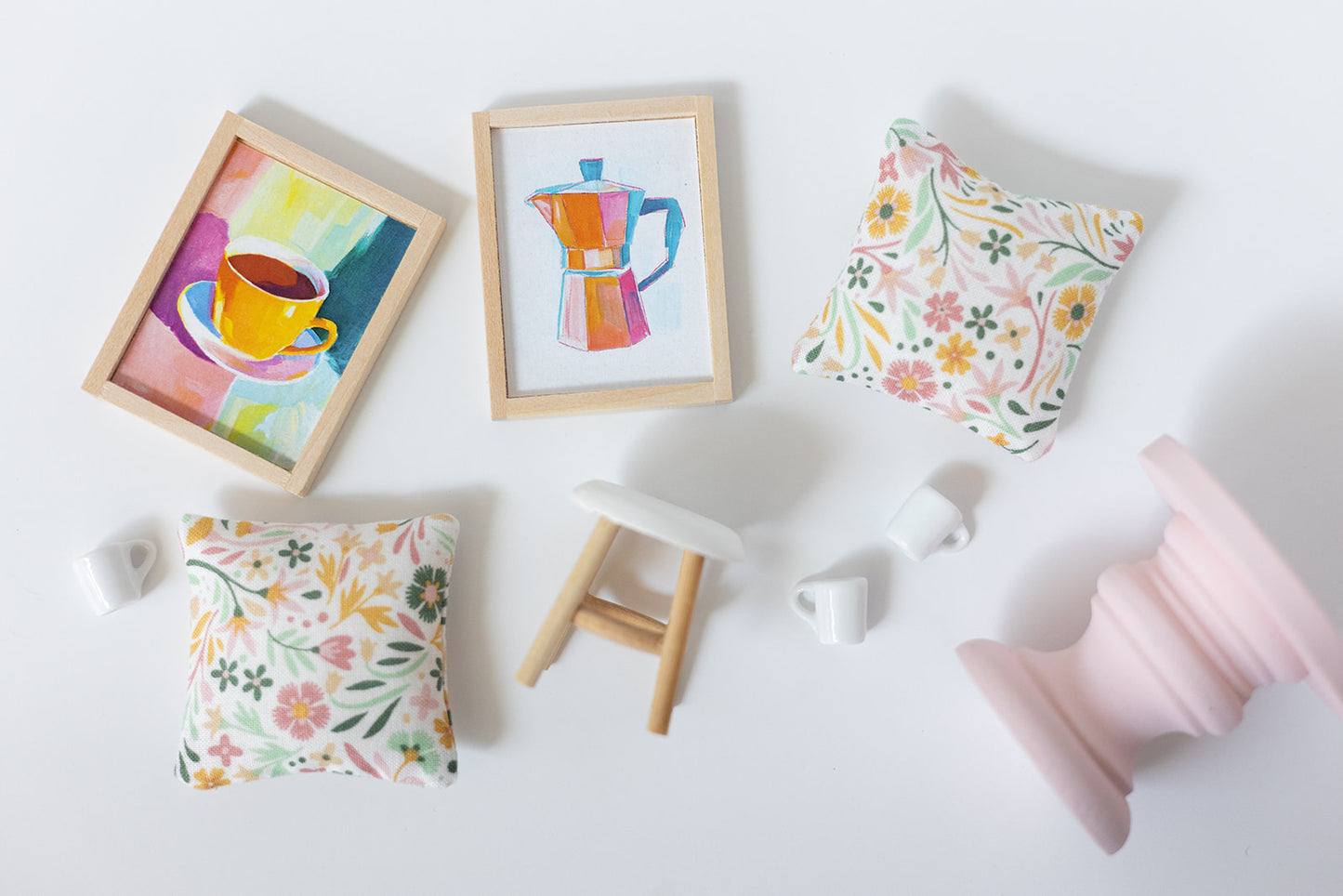 Set of Coffee Themed Miniature Paintings