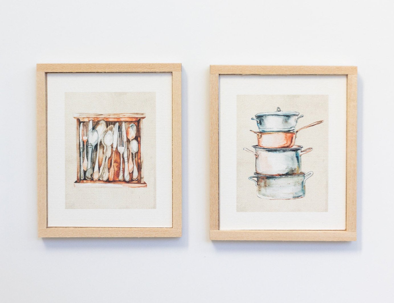 Dollhouse Miniature Kitchen Art, Set of Two Watercolor Prints