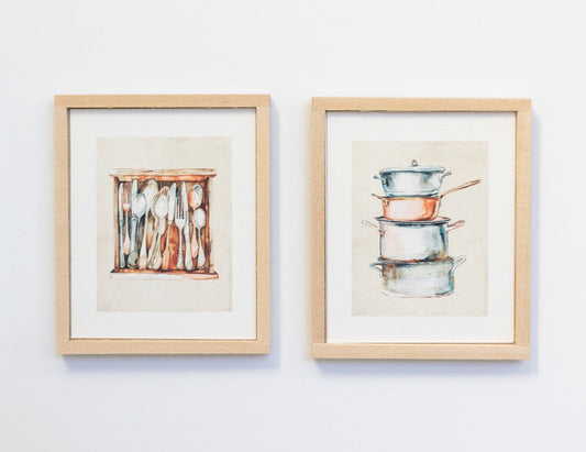 Dollhouse Miniature Kitchen Art, Set of Two Watercolor Prints