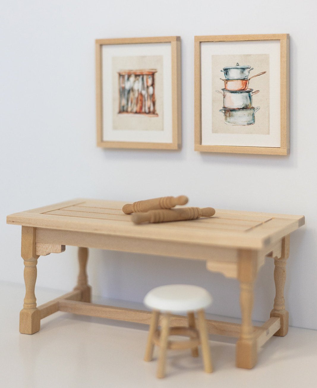 Dollhouse Miniature Kitchen Art, Set of Two Watercolor Prints