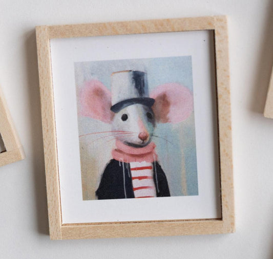 Dollhouse Miniature Framed Mouse Portrait