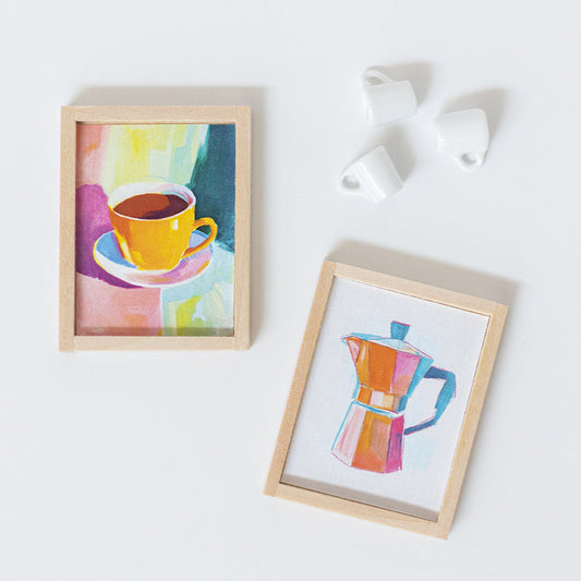 Set of Coffee Themed Miniature Paintings