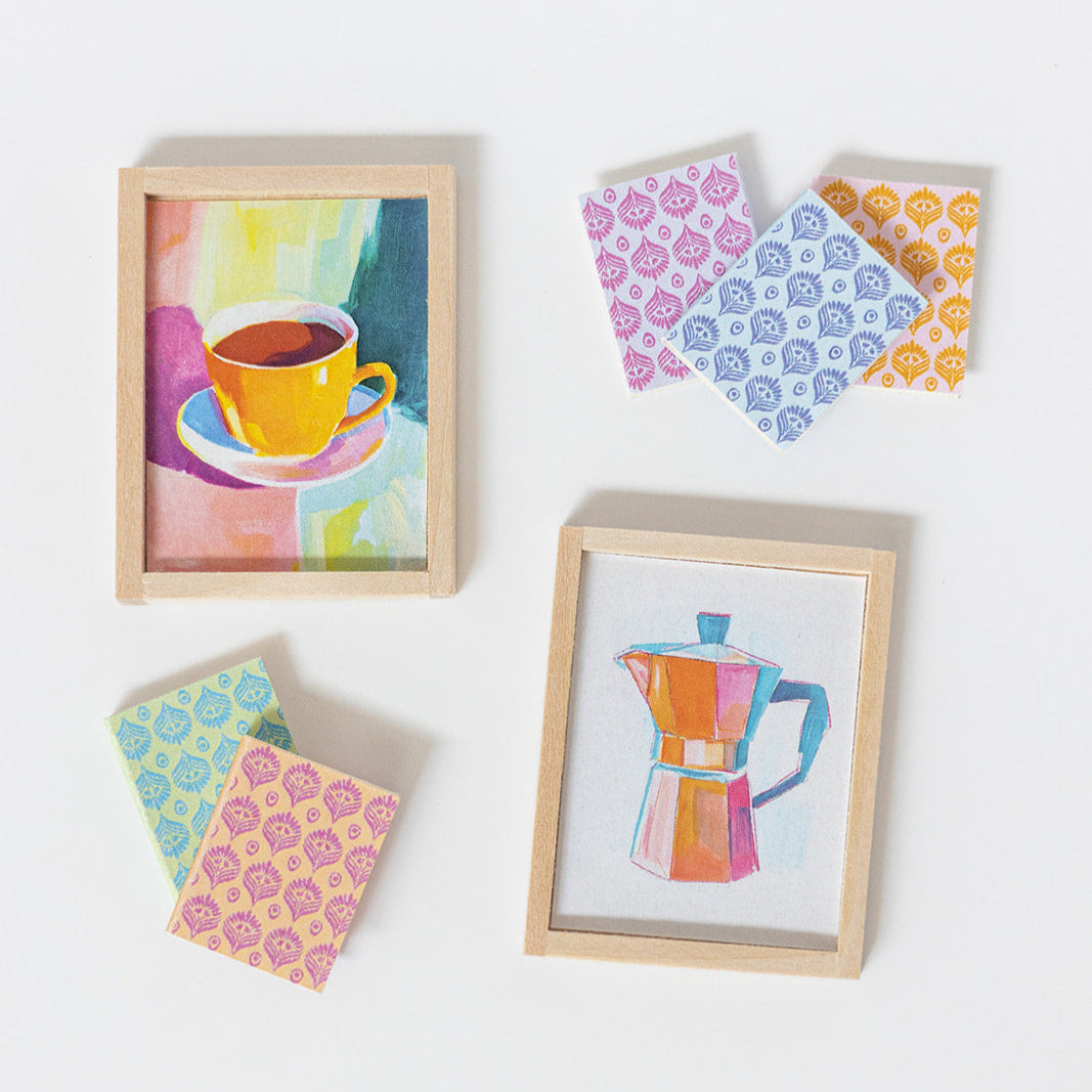 Set of Coffee Themed Miniature Paintings