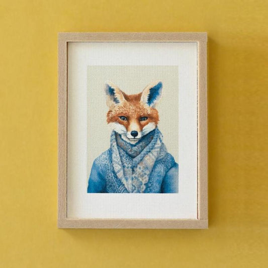 Dollhouse Miniature Framed Fox Portrait