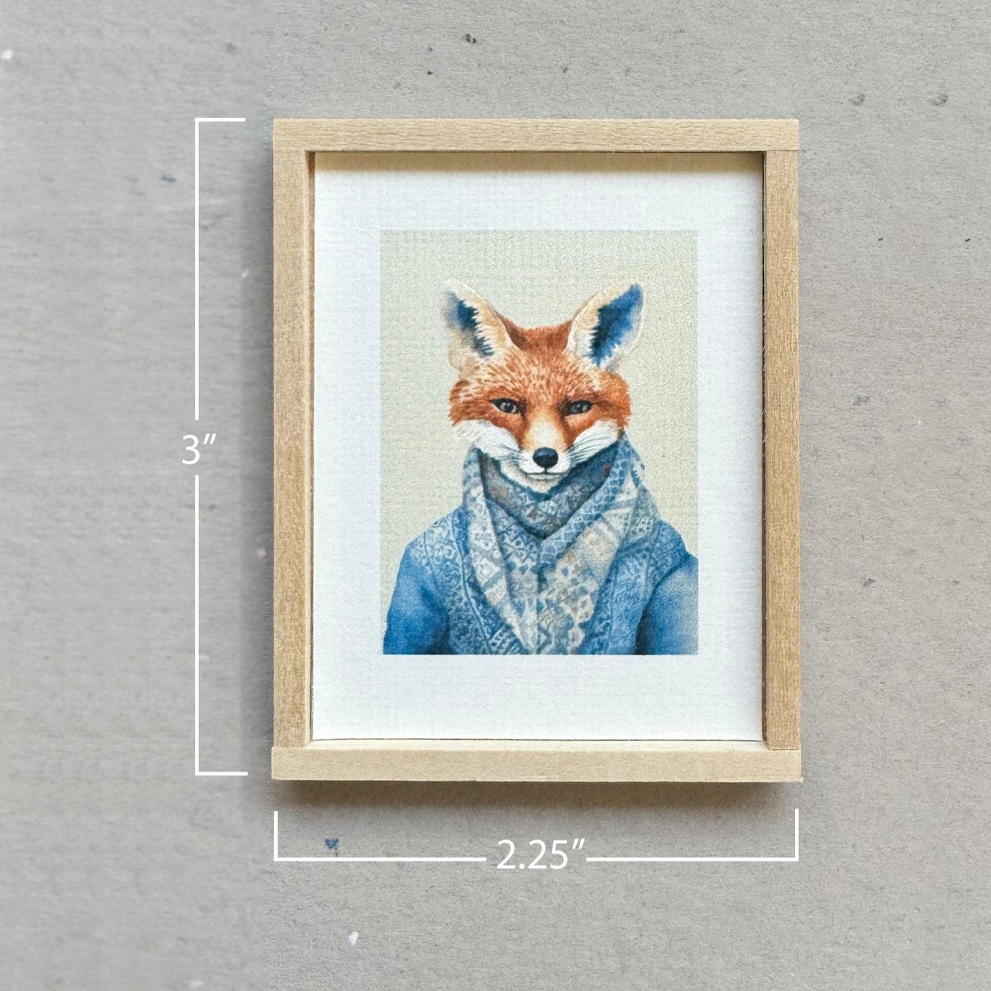 Dollhouse Miniature Framed Fox Portrait