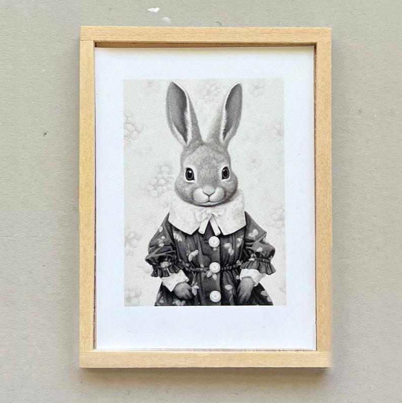 Vintage Inspired Dollhouse Miniature Rabbit Portrait