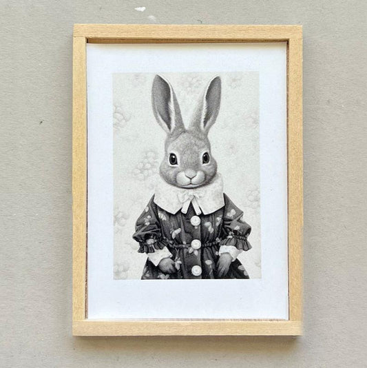 Vintage Inspired Dollhouse Miniature Rabbit Portrait